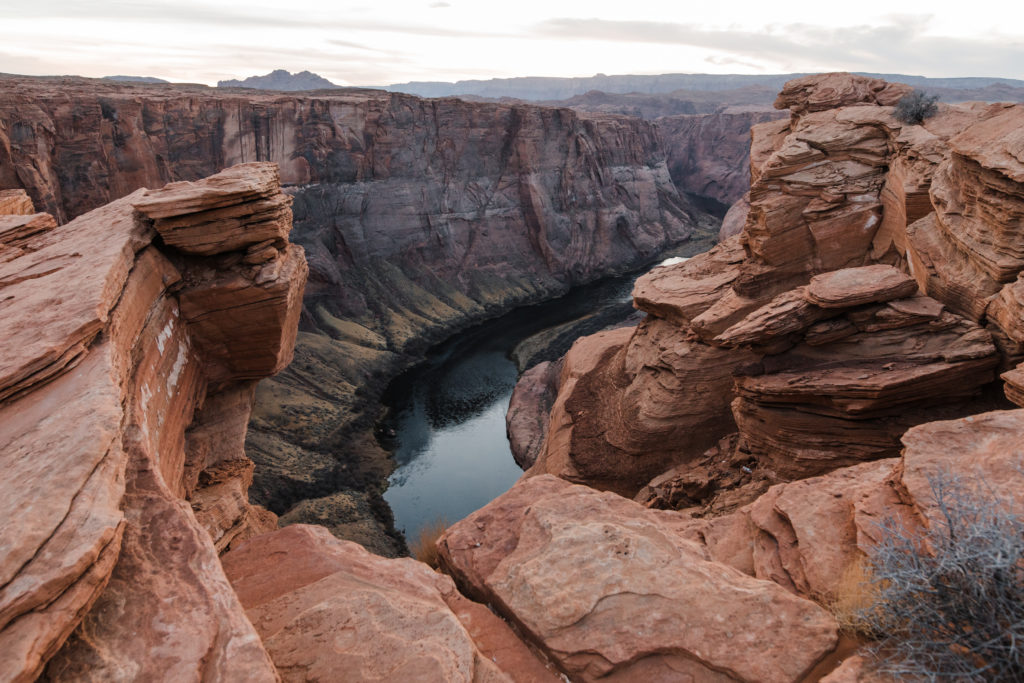 Looking down into the Colorado River from Horseshoe Bend